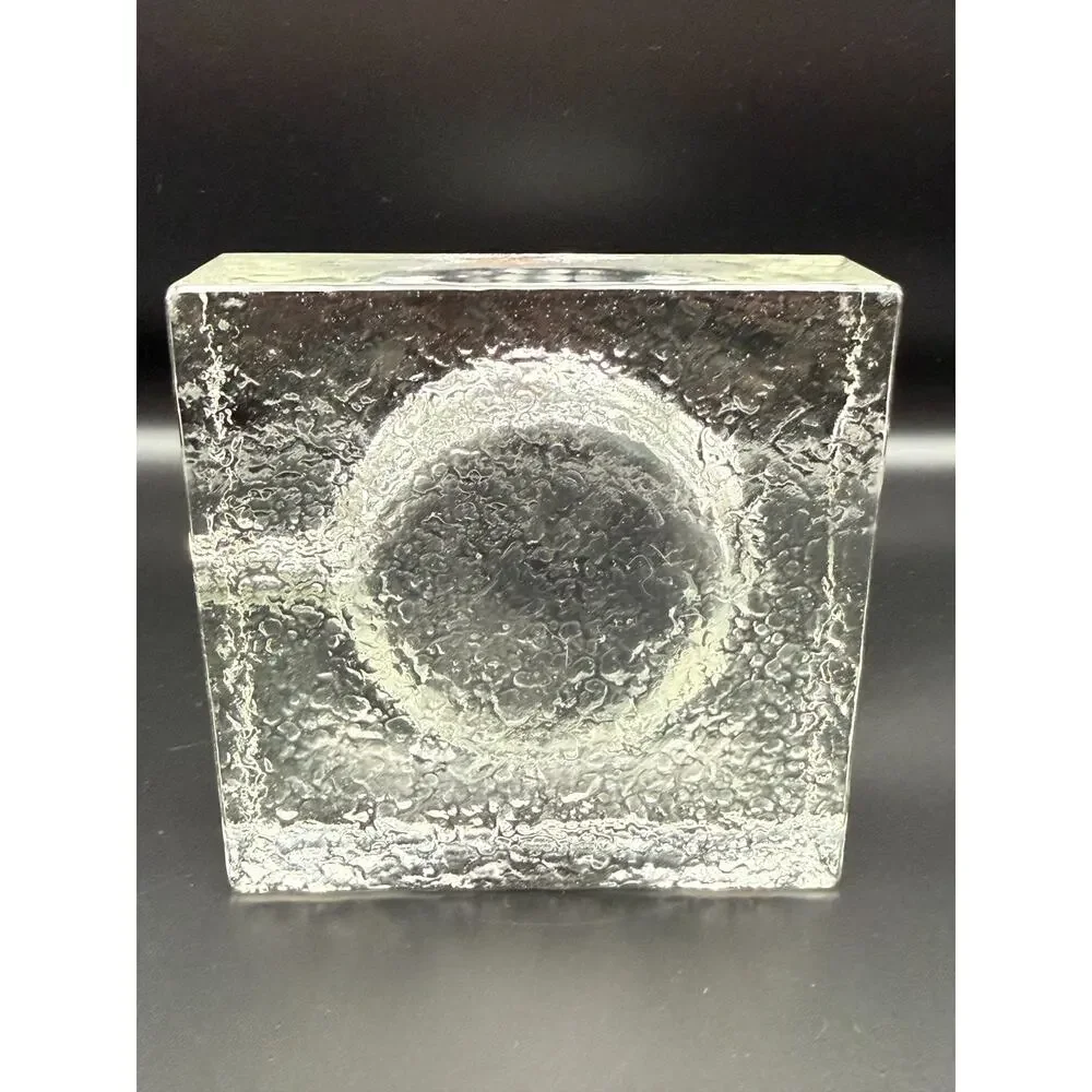 Vintage Scandinavian Clear Ice Block Glass Ashtray Mid Century Modern Brutalist